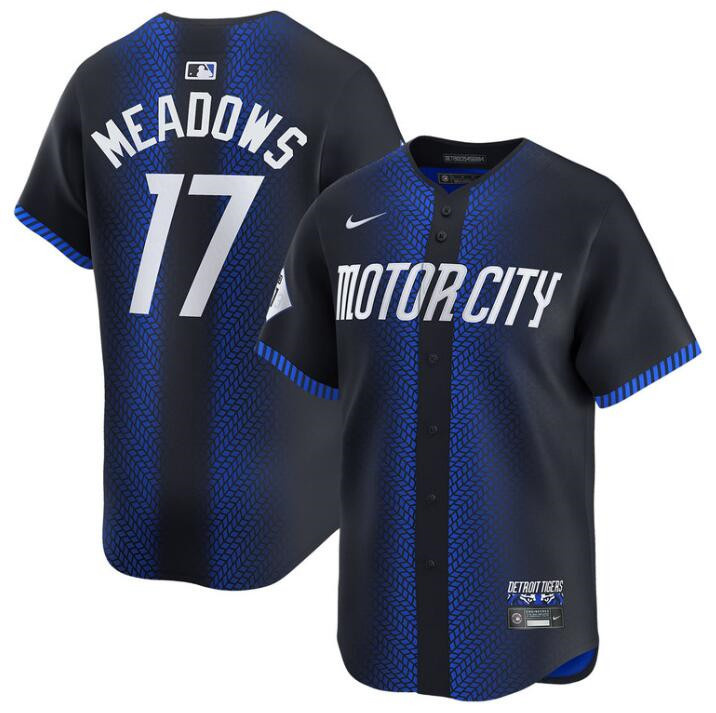 Men's Detroit Tigers #17 Parker Meadows 2024 Navy City Connect Cool Base Limited Stitched Jersey
