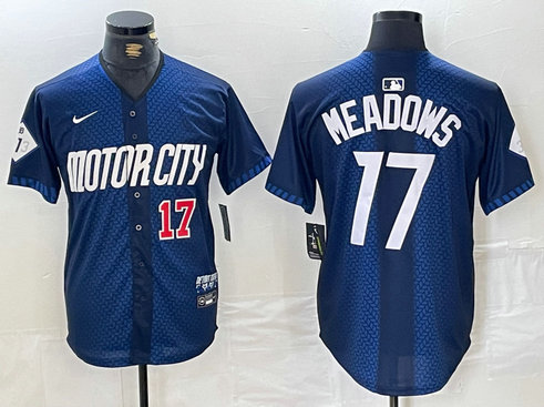 Men's Detroit Tigers #17 Parker Meadows 2024 Navy City Connect Cool Base Limited Stitched Jersey 2