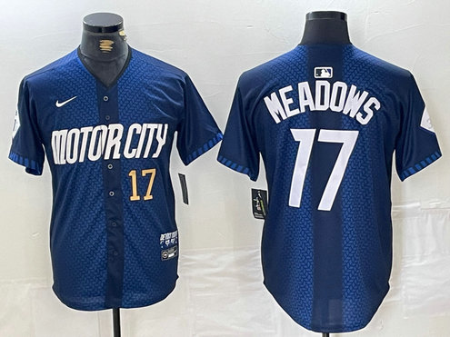 Men's Detroit Tigers #17 Parker Meadows 2024 Navy City Connect Cool Base Limited Stitched Jersey 3
