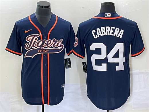 Men's Detroit Tigers #24 Miguel Cabrera Navy Cool Base Stitched Baseball Jersey