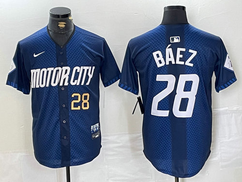 Men's Detroit Tigers #28 Javier Báez 2024 Navy City Connect Cool Base Stitched Limited Jerseys 1