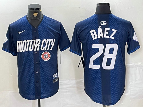 Men's Detroit Tigers #28 Javier Báez 2024 Navy City Connect Cool Base Stitched Limited Jerseys 2