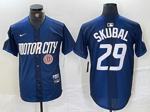 Men's Detroit Tigers #29 Tarik Skubal 2024 Navy City Connect Cool Base Stitched Limited jerseys 1