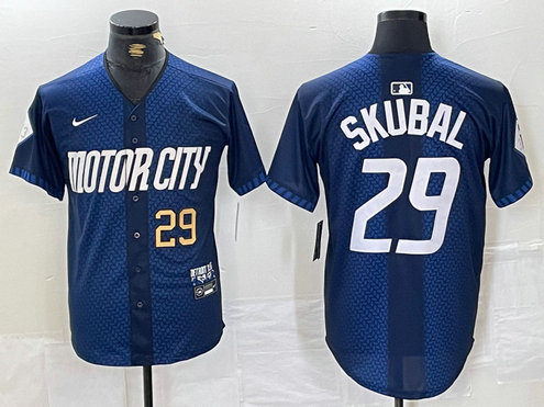 Men's Detroit Tigers #29 Tarik Skubal 2024 Navy City Connect Cool Base Stitched Limited jerseys 3