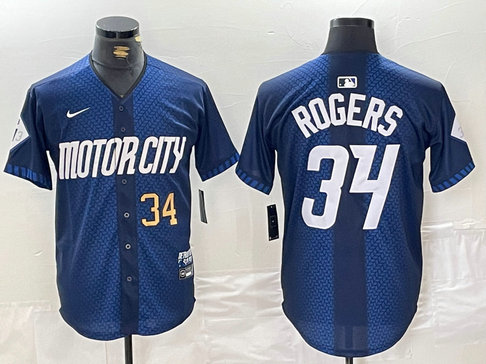 Men's Detroit Tigers #34 Jake Rogers 2024 Navy City Connect Cool Base Limited Stitched Jersey 2