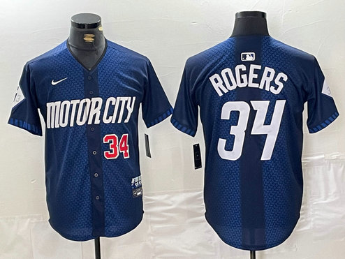 Men's Detroit Tigers #34 Jake Rogers 2024 Navy City Connect Cool Base Limited Stitched Jersey 3