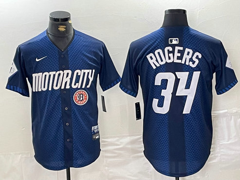 Men's Detroit Tigers #34 Jake Rogers 2024 Navy City Connect Cool Base Limited Stitched Jersey 4
