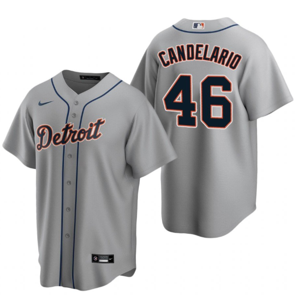 Men's Detroit Tigers #46 Jeimer Candelario Grey Cool Base Stitched Jersey