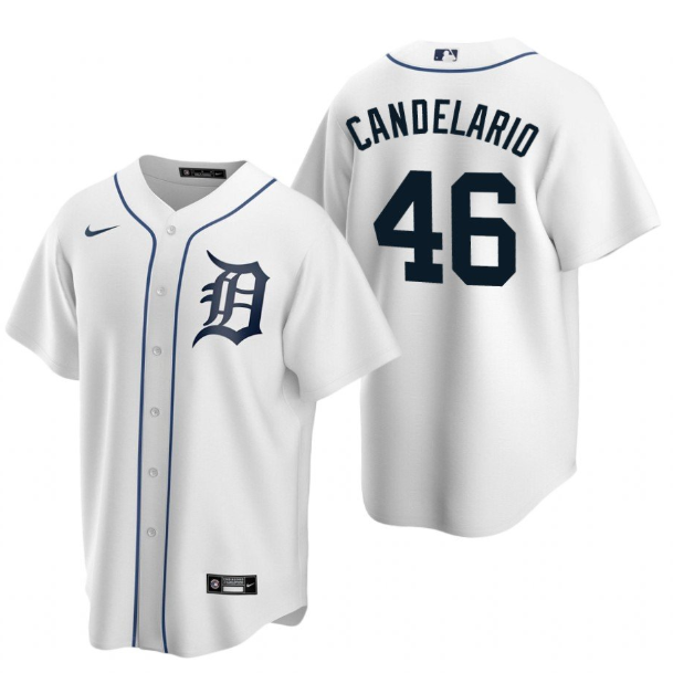 Men's Detroit Tigers #46 Jeimer Candelario White Cool Base Stitched Jersey