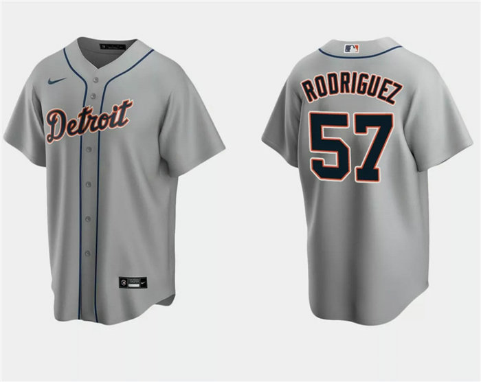 Men's Detroit Tigers #57 Eduardo Rodriguez Grey Cool Base Stitched Jersey