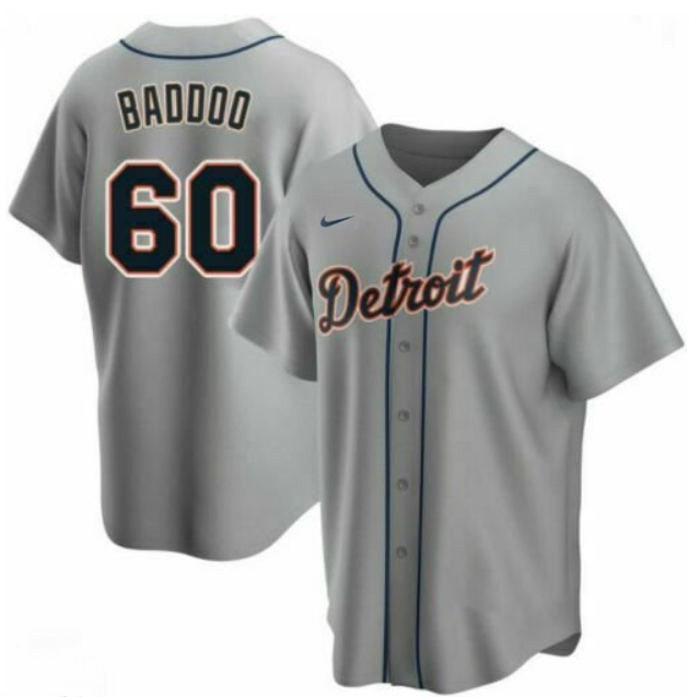 Men's Detroit Tigers #60 Akil Baddoo Grey Cool Base Stitched Jersey