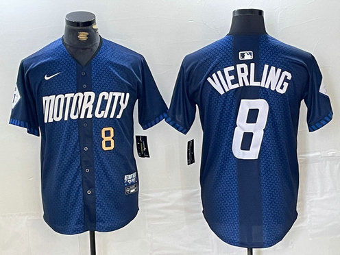 Men's Detroit Tigers #8 Matt Vierling 2024 Navy City Connect Cool Base Limited Stitched Jersey 1