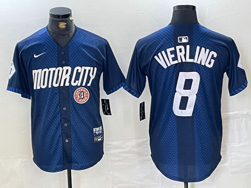 Men's Detroit Tigers #8 Matt Vierling 2024 Navy City Connect Cool Base Limited Stitched Jersey 2