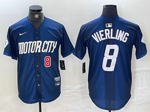 Men's Detroit Tigers #8 Matt Vierling 2024 Navy City Connect Cool Base Limited Stitched Jersey 3