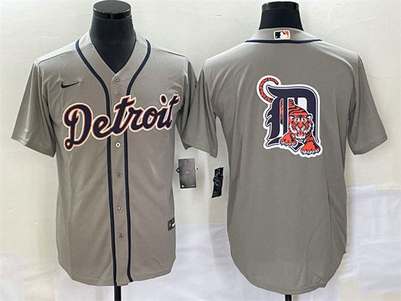 Men's Detroit Tigers Grey Team Big Logo Cool Base Stitched Jersey