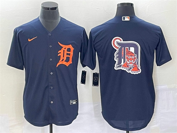 Men's Detroit Tigers Navy Orange Team Big Logo Cool Base Stitched Jersey