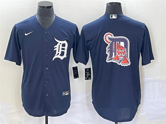 Men's Detroit Tigers Navy Team Big Logo Cool Base Stitched Jersey