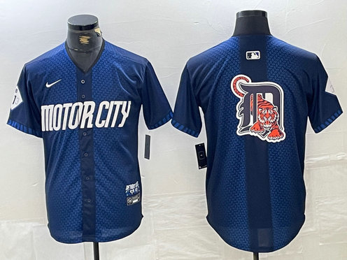 Men's Detroit Tigers Team Big Logo 2024 Navy City Connect Cool Base Limited Stitched 1