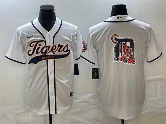 Men's Detroit Tigers White Team Big Logo Cool Base Stitched Jersey