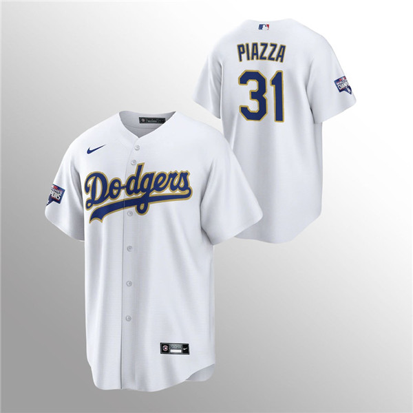 Men's Dodgers #31 Mike Piazza White 2021 Gold Program Replica Jersey
