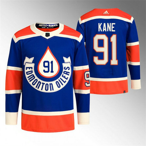 Men's Edmonton Oilers #91 Evander Kane 2023 Royal Heritage Classic Primegreen Stitched Jersey