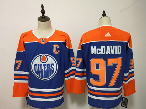 Men's Edmonton Oilers #97 Connor McDavid Royal Blue With Orange Home Hockey Stitched NHL Jersey