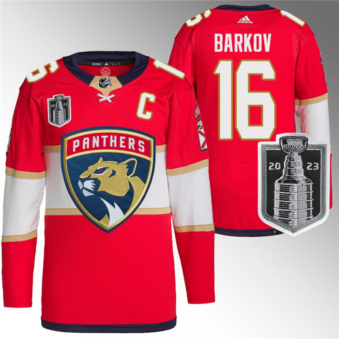 Men's Florida Panthers #16 Aleksander Barkov Red 2023 Stanley Cup Final Stitched Jersey