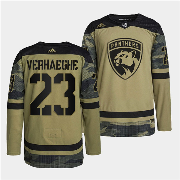Men's Florida Panthers #23 Carter Verhaeghe 2022 Camo Military Appreciation Night Stitched Jersey