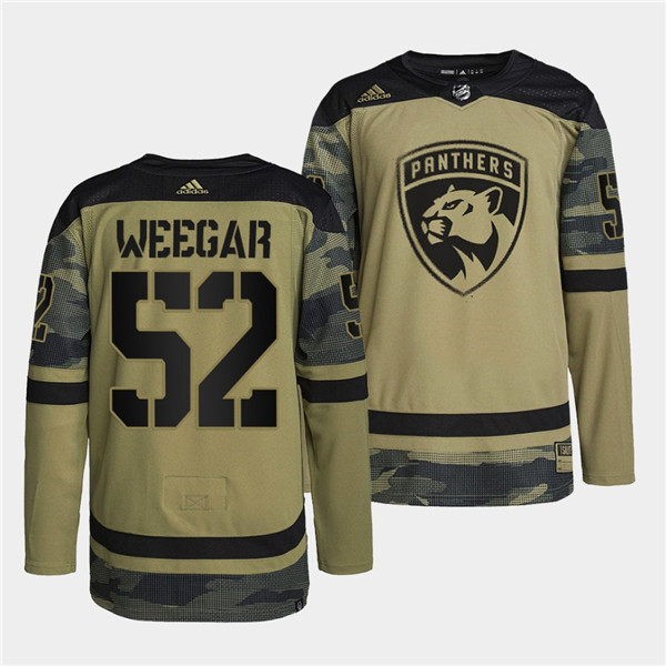 Men's Florida Panthers #52 MacKenzie Weegar 2022 Camo Military Appreciation Night Stitched Jersey