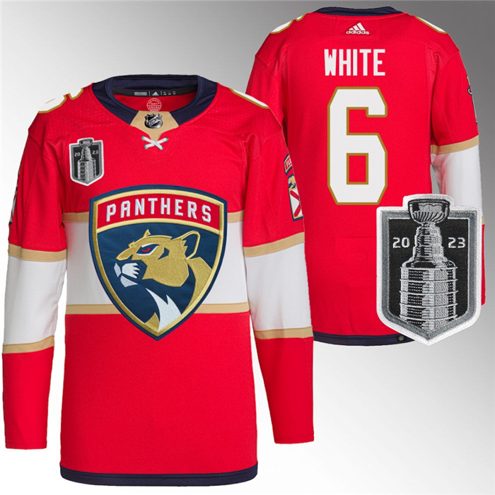 Men's Florida Panthers #6 Colin White Red 2023 Stanley Cup Final Stitched Jersey
