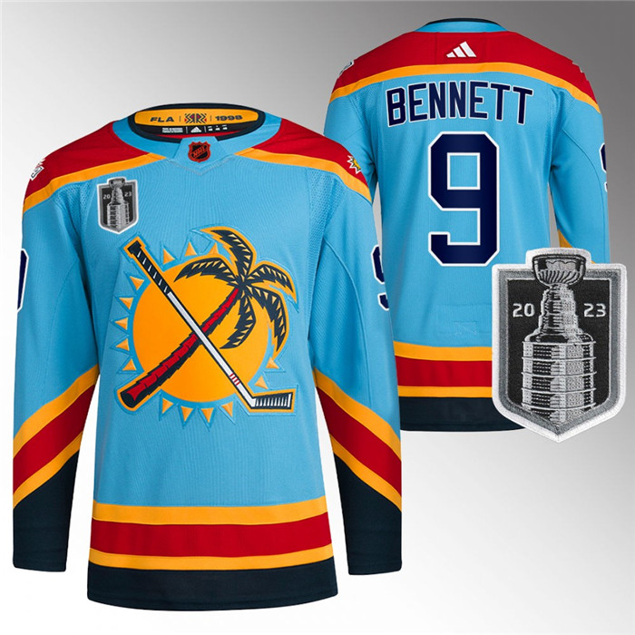 Men's Florida Panthers #9 Sam Bennett Blue 2023 Stanley Cup Final Reverse Retro Stitched Jersey
