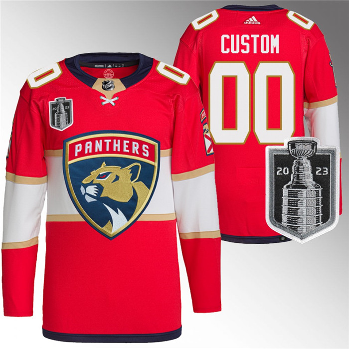 Men's Florida Panthers Custom Red 2023 Stanley Cup Final Stitched Jersey
