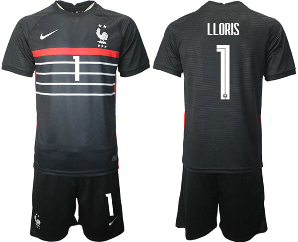 Men's France #1 Lloris Black Home Soccer Jersey Suit
