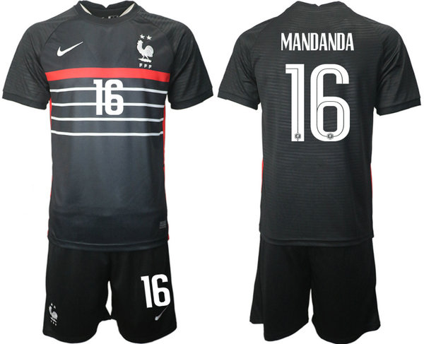 Men's France #16 Mandanda Black Home Soccer Jersey Suit
