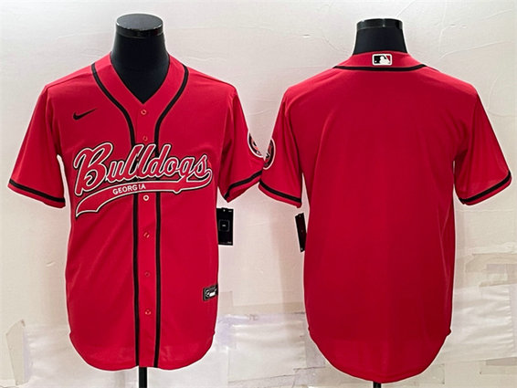 Men's Georgia Bulldogs Blank Red With Patch Cool Base Stitched Baseball Jersey