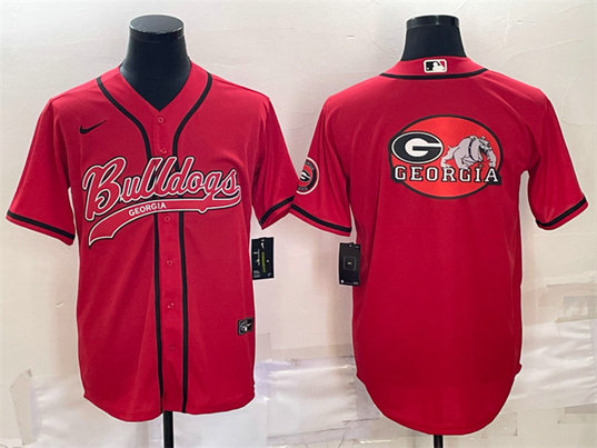 Men's Georgia Bulldogs Red Team Big Logo With Patch Cool Base Stitched Baseball JerseyS
