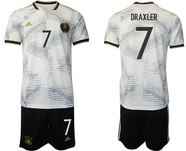 Men's Germany #7 Draxler White 2022 FIFA World Cup Home Soccer Jersey Suit