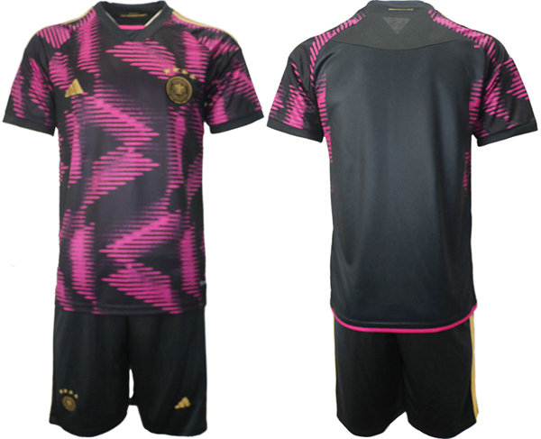 Men's Germany Custom Pink Black 2022 FIFA World Cup Away Soccer Jersey Suit