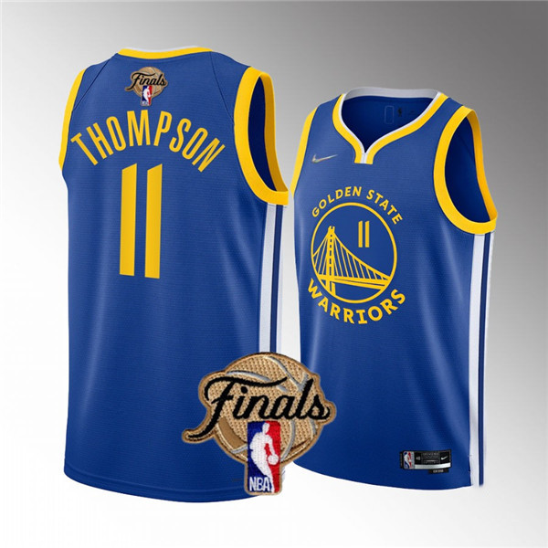Men's Golden State Warriors #11 Klay Thompson 2022 Royal NBA Finals Stitched Jersey