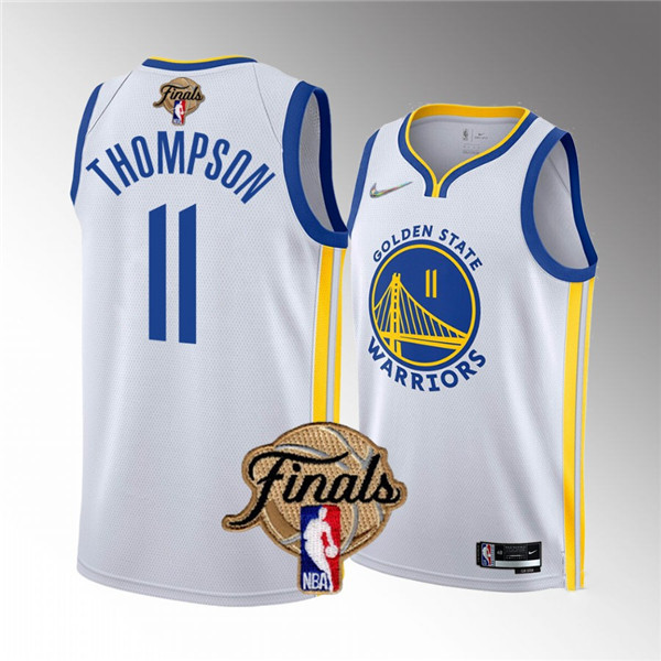 Men's Golden State Warriors #11 Klay Thompson 2022 White NBA Finals Stitched Jersey