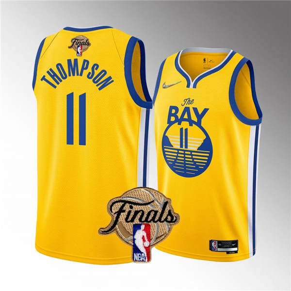Men's Golden State Warriors #11 Klay Thompson 2022 Yellow NBA Finals Stitched Jersey