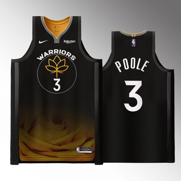 Men's Golden State Warriors #3 Jordan Poole 2022 2023 Black City Edition Stitched Basketball Jersey