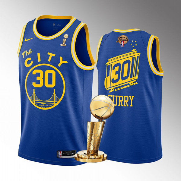 Men's Golden State Warriors #30 Stephen Curry 2022 Royal NBA Finals Champions Stitched Jerseys