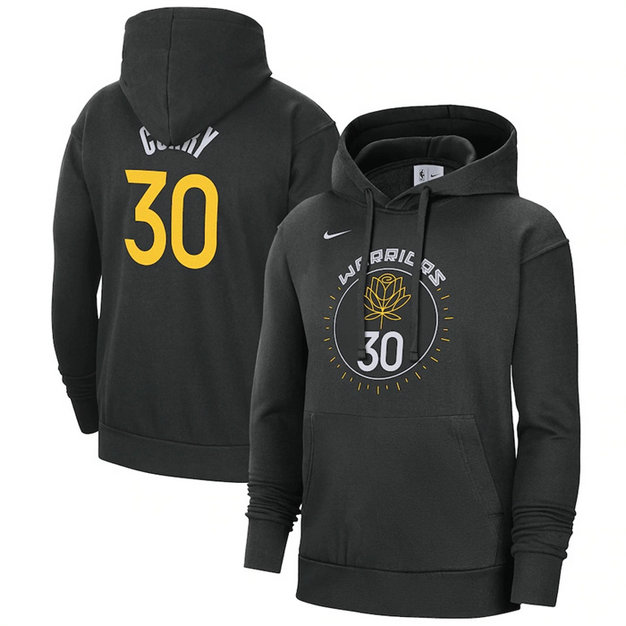 Men's Golden State Warriors #30 Stephen Curry Black 2022 23 City Edition Name & Number Essential Pullover Hoodie