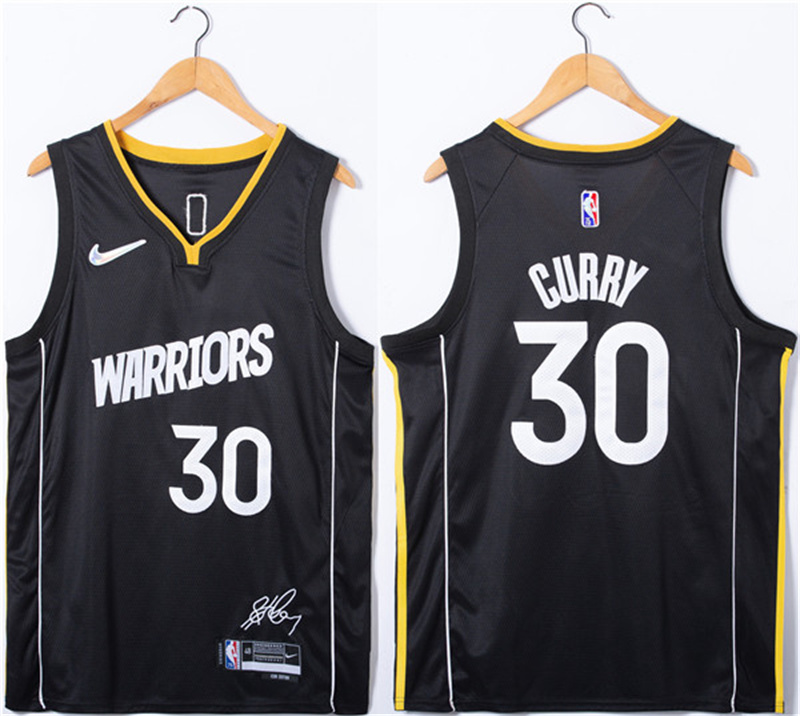 Men's Golden State Warriors #30 Stephen Curry Black 75th Anniversary Stitched Jersey