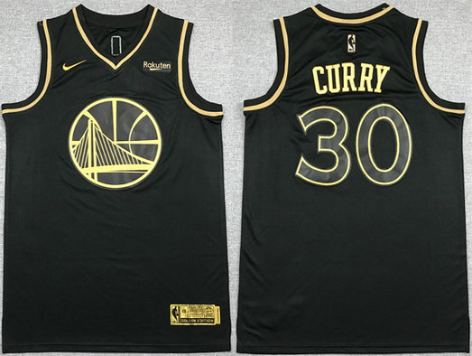 Men's Golden State Warriors #30 Stephen Curry Black Gold Stitched Jersey
