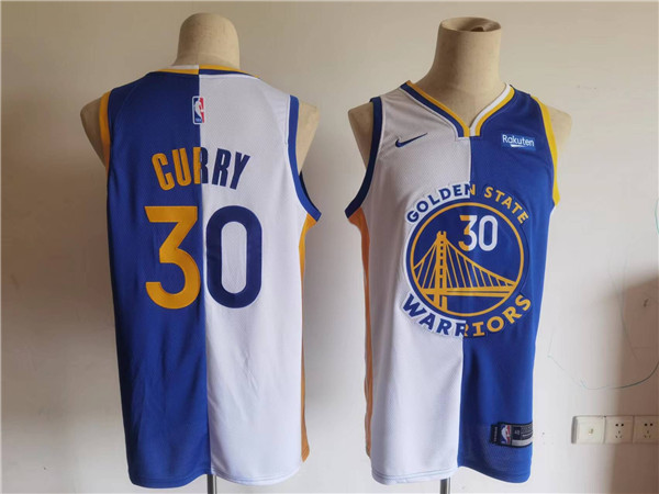 Men's Golden State Warriors #30 Stephen Curry Blue White Split Stitched Basletball Jersey