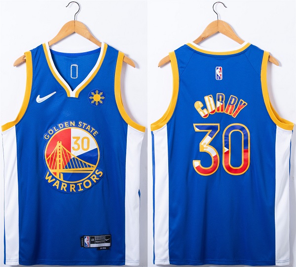 Men's Golden State Warriors #30 Stephen Curry Royal 75th Anniversary Stitched Jersey