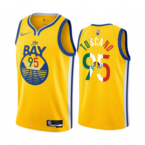 Men's Golden State Warriors #95 Juan Toscano-Anderson 2022 Gold Special Mexico Statement Edition Stitched Jersey