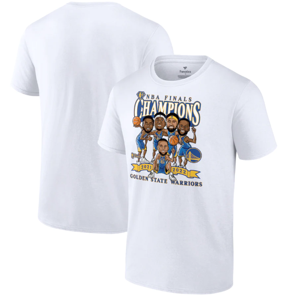 Men's Golden State Warriors 2021-2022 White NBA Finals Champions Caricature T-Shirt